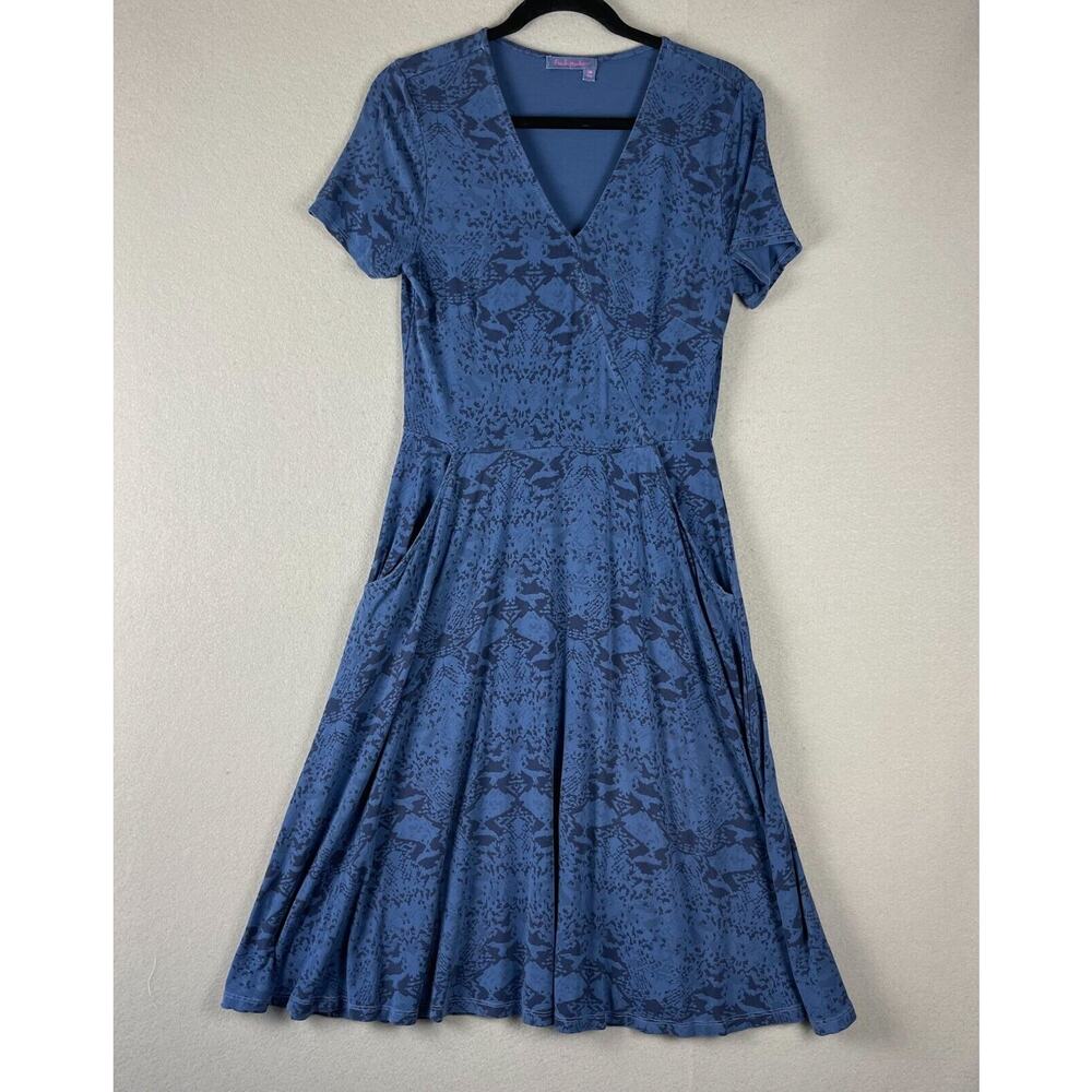 Fresh Produce Dress Womens Small Blue Geometric Short Sleeve V Neck Pocket
